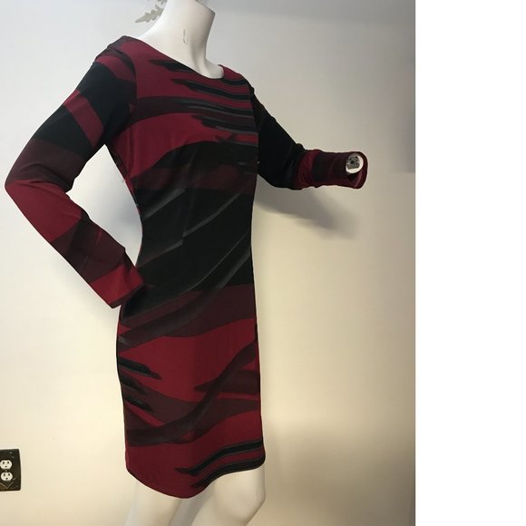 NWT Le Chateau XL Crimson Red Black Open Back Drape Bodycon Dress Lauren Holly - Picture 3 of 8